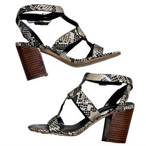 Marc Fisher Snake Print Heeled Sandals Walinda Size 7M Black/ Multi-color